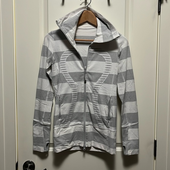 Lululemon Full Zip Jacket - white/grey striped - Picture 1 of 7